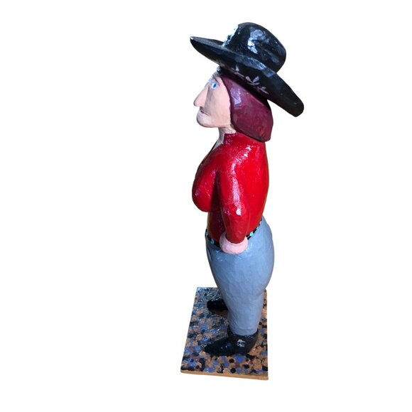 Folk Art Hand Carved Wooden Cowgirl Woman Figurine Western Black Hat Handmade - Picture 8 of 14